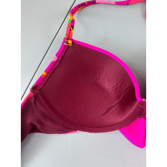 Aerie 34C women's purple‎ floral bikini top underwire push up halter swim top - Picture 8 of 8